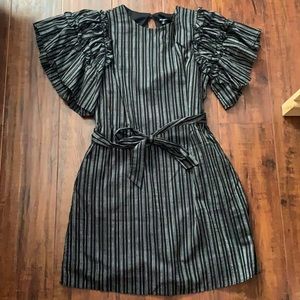 Who What Wear Striped Ruffled Sleeved Dress with Tie